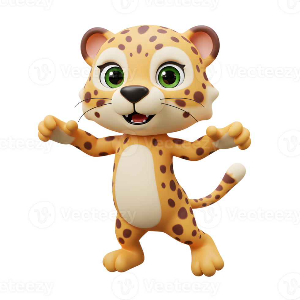 Cute Cartoon Cheetah Standing with Open Arms Ready for a Hug png