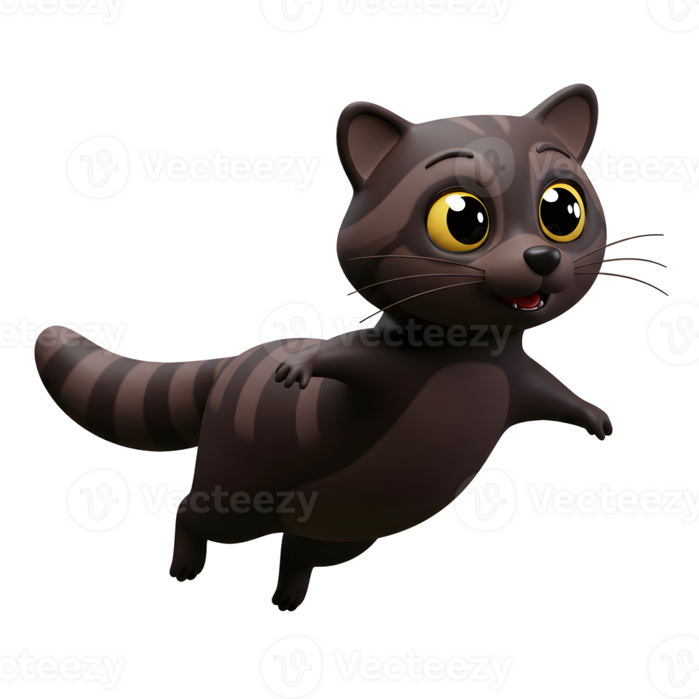 Cute Raccoon Cartoon Character Floating with Striped Tail Isolated on White png