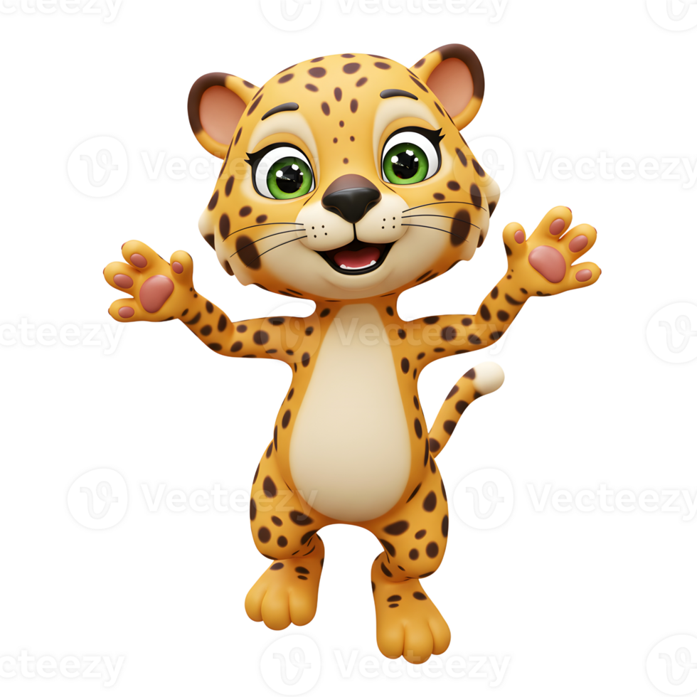 Cartoon Cheetah Standing and Waving with Joyful Expression on a White Background png