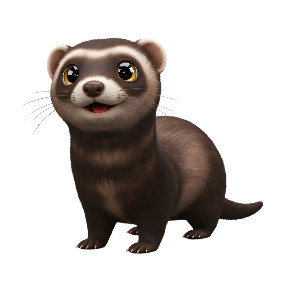 Cartoon Ferret Standing and Smiling with a Happy Expression on White png