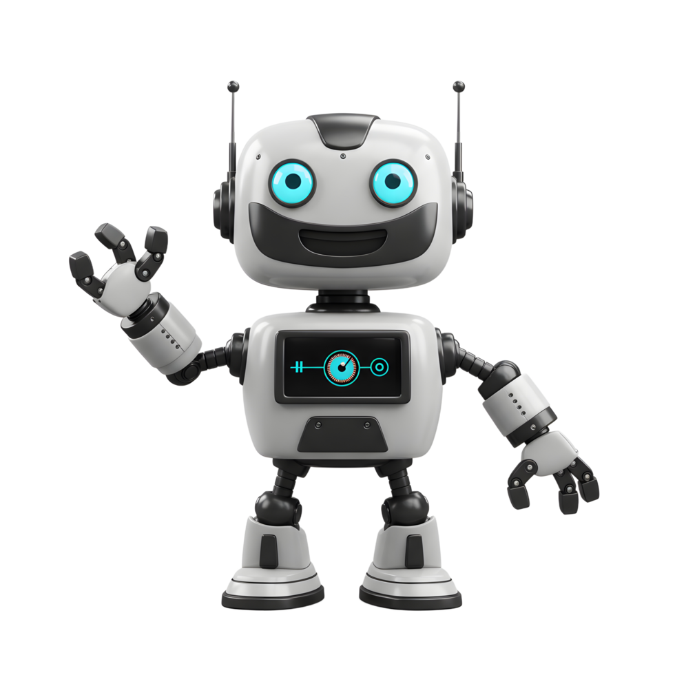 Cute Friendly Robot Waving Hello on a White Background png