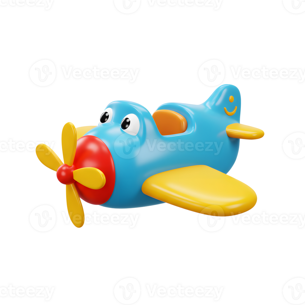 Cartoon Airplane Toy Model with Happy Expression on White Background png