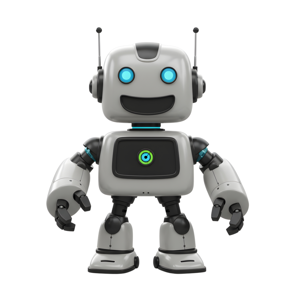 Friendly Robot Character Standing Isolated on White Background Smiling and Happy png