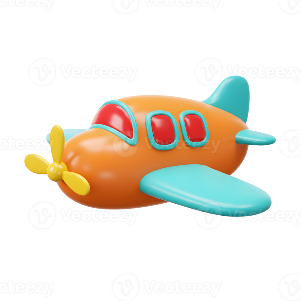 Cartoon Airplane Illustration with Propeller in Orange and Turquoise Colors png