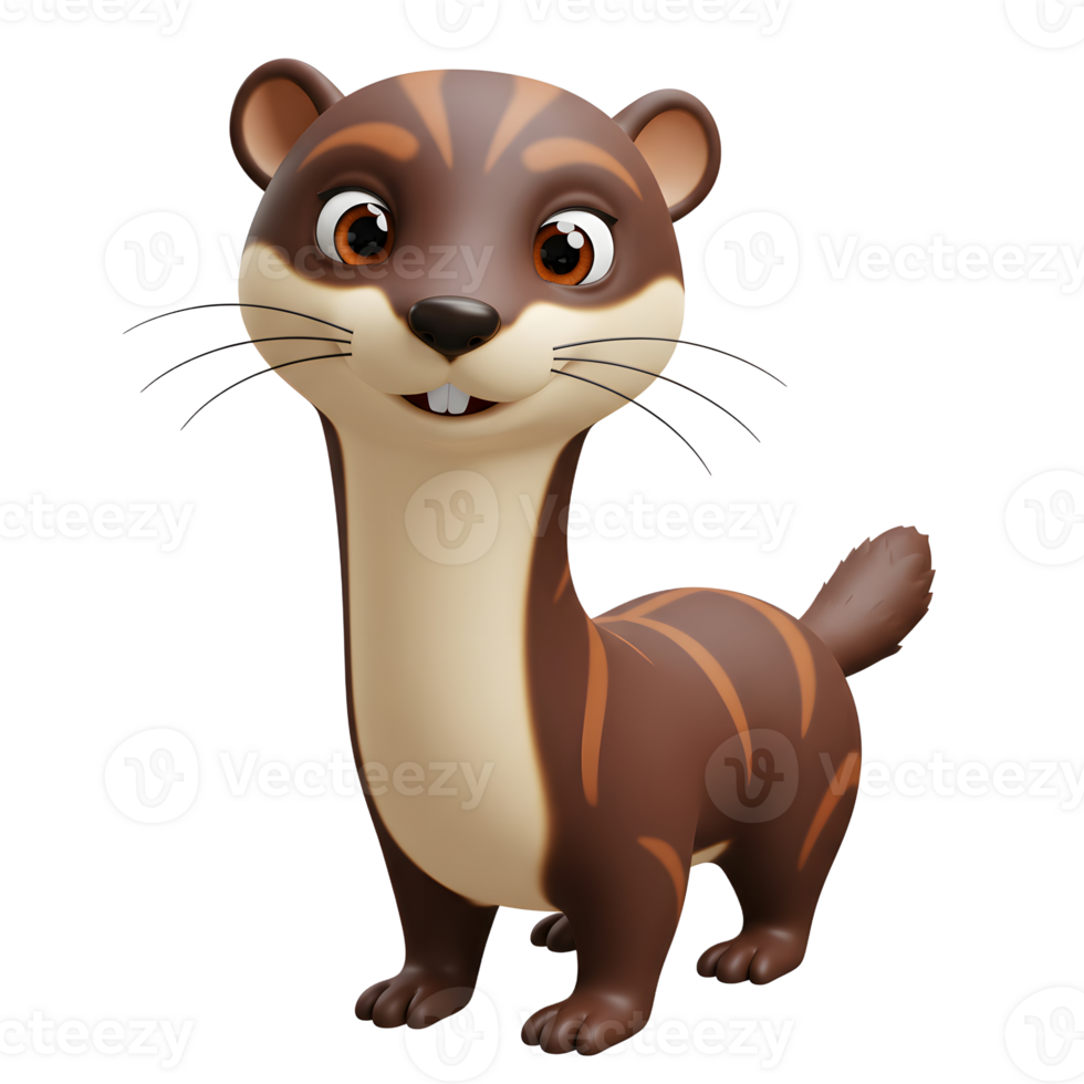 Cartoon Ferret Illustration Standing on White Background Looking Friendly png