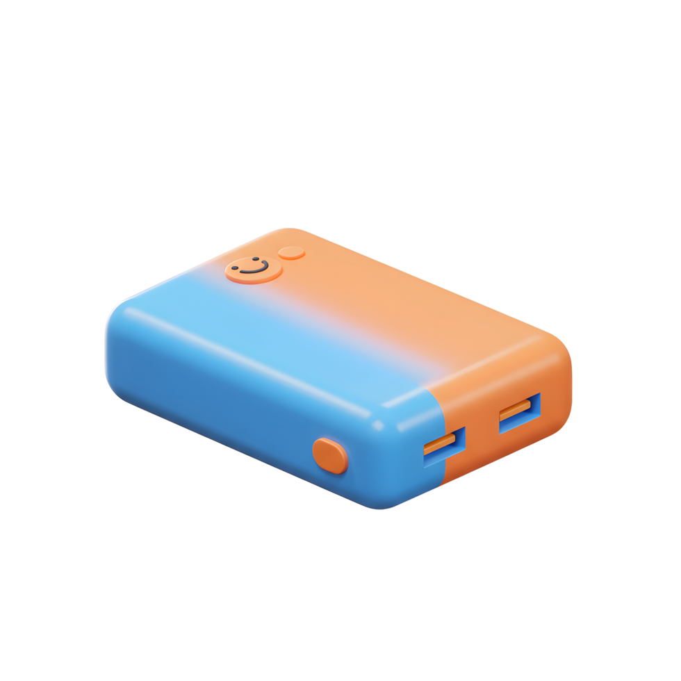 Stylized Blue and Orange Power Bank for Charging Electronics on the Go png