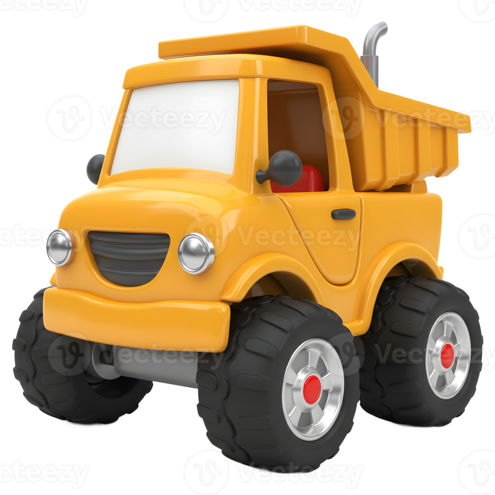 Yellow Toy Dump Truck with Big Tires Isolated on White Background png
