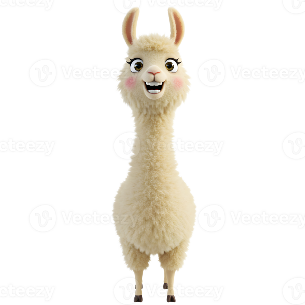 Cute Cartoon Llama Smiling with Pink Cheeks on a White Background png