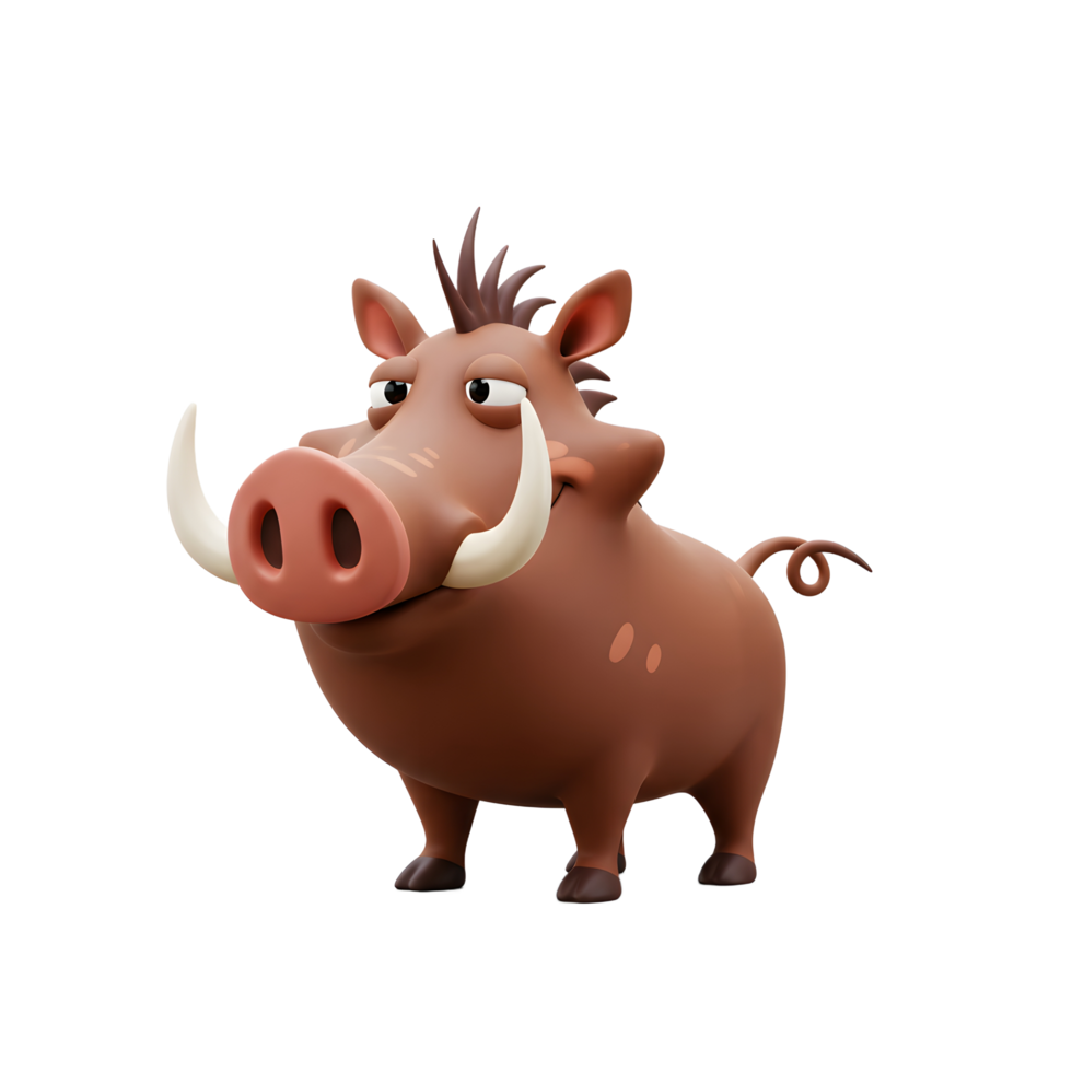 Cartoon Warthog Character Standing with a Mischievous Expression on White png