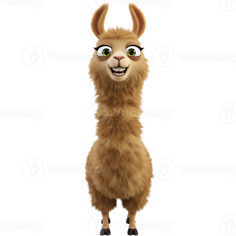 Cartoon Llama Smiling Funny on White Background Character Design Illustration png