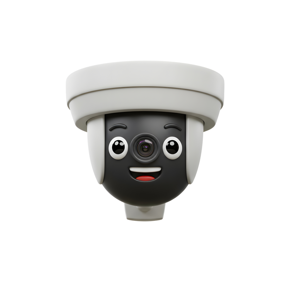 Smiling Security Camera Cartoon Character on White Background Concept png