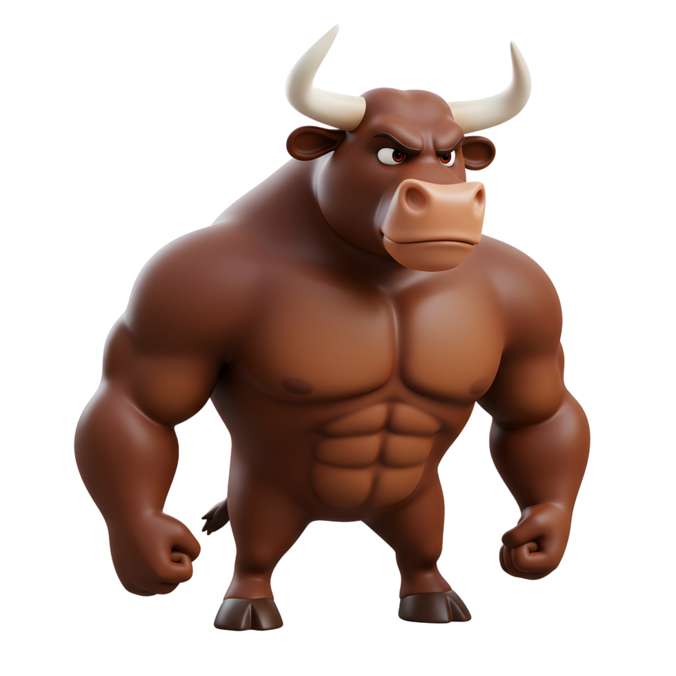 Powerful Cartoon Bull Character Standing with an Angry Expression and Strong Muscles png