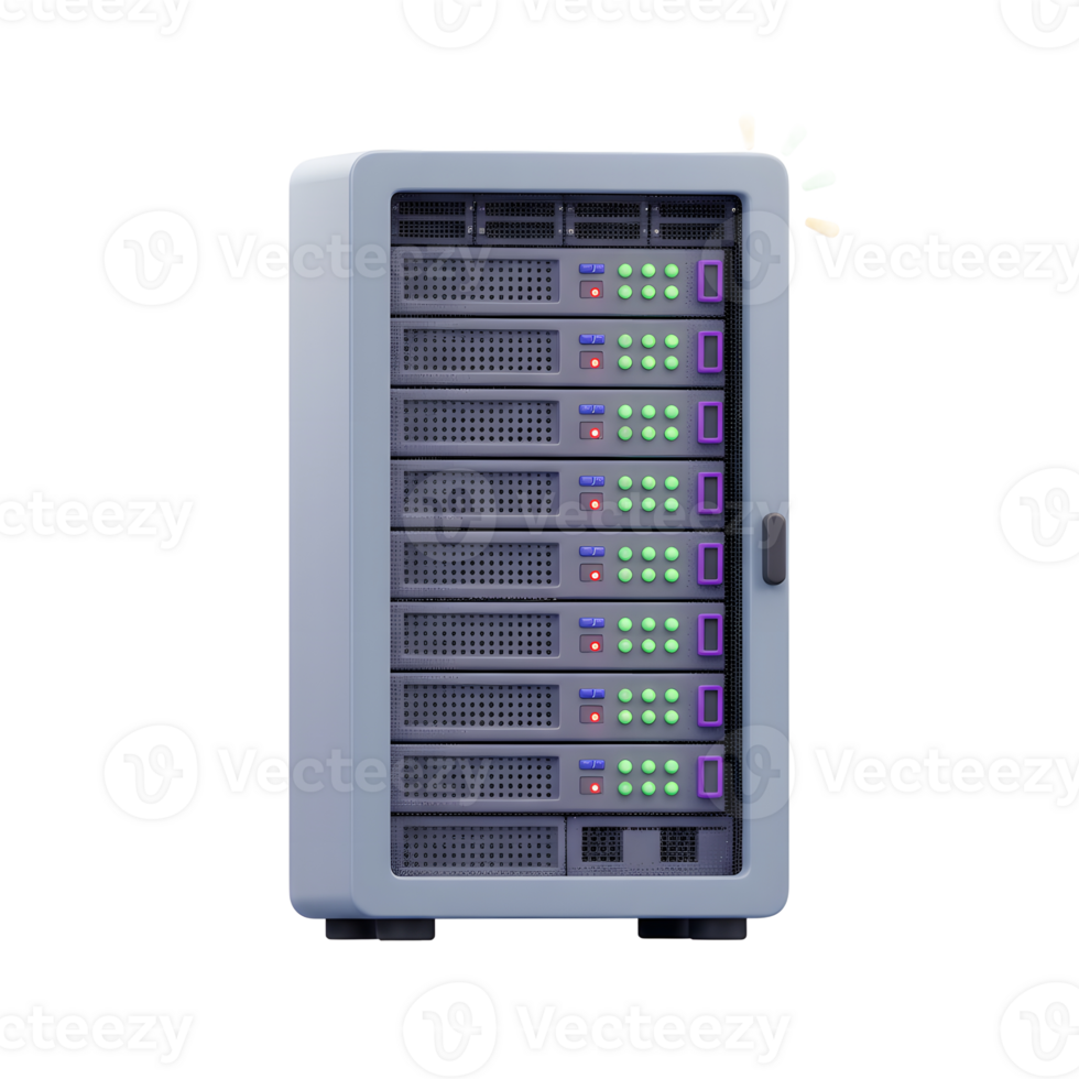 Data Server Rack System Illustration with Indicators and Cartoon Style png