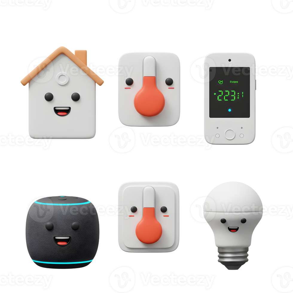 Smart Home Devices with Smiling Faces Automation, Technology and Connectivity png