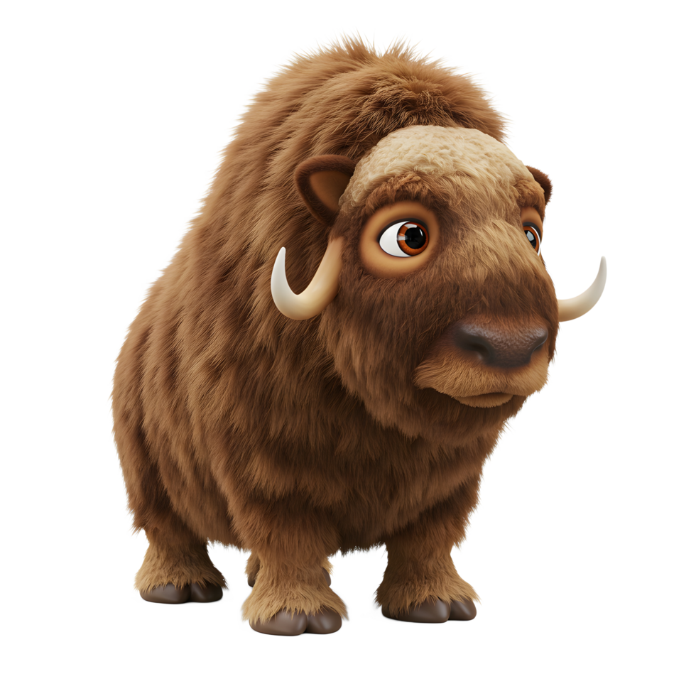 Cartoon Muskox Standing Isolated on White Background Illustration png
