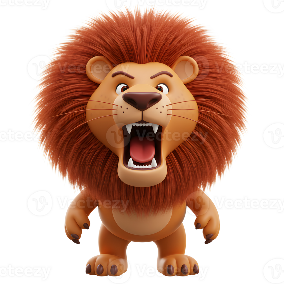 Cartoon Lion Roaring Loudly with Open Mouth and Sharp Teeth png