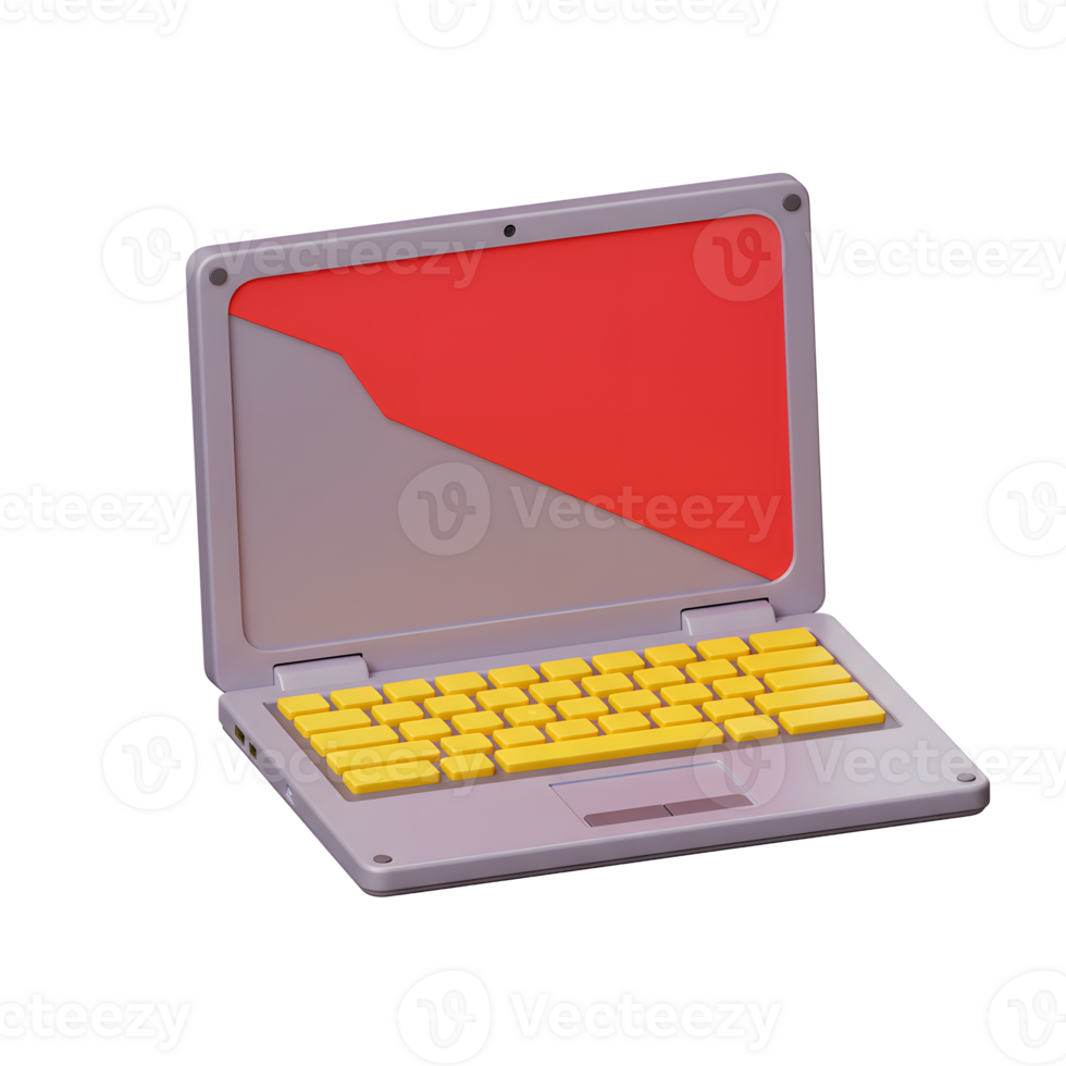 Laptop with Red Screen and Yellow Keyboard on White Background png