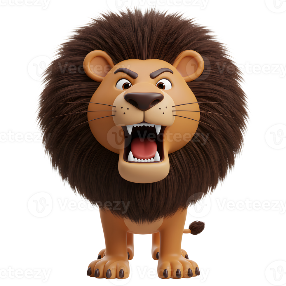 Roaring Cartoon Lion Character with Mane on White Background png