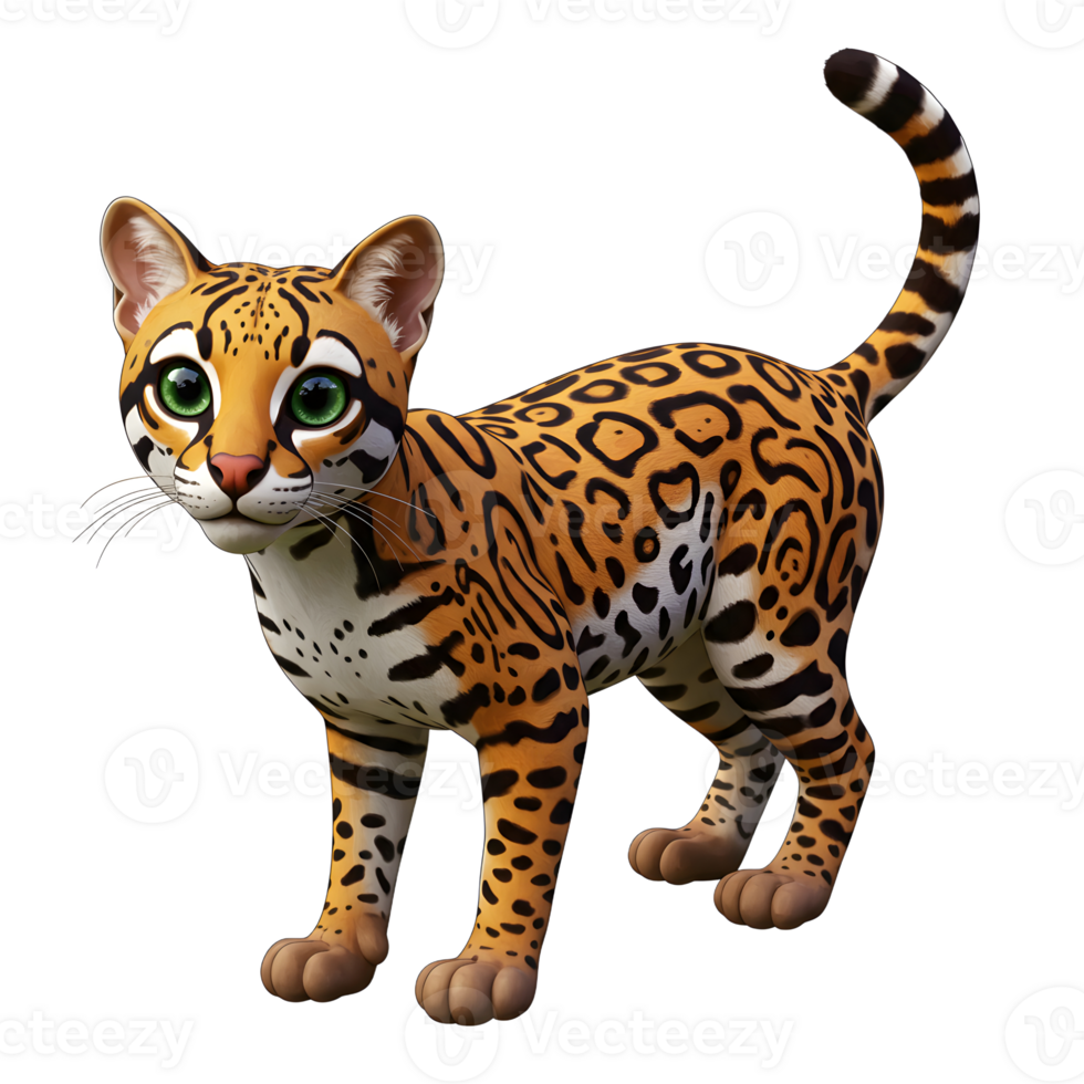 Cartoon Ocelot Standing on White Background with Playful Expression png