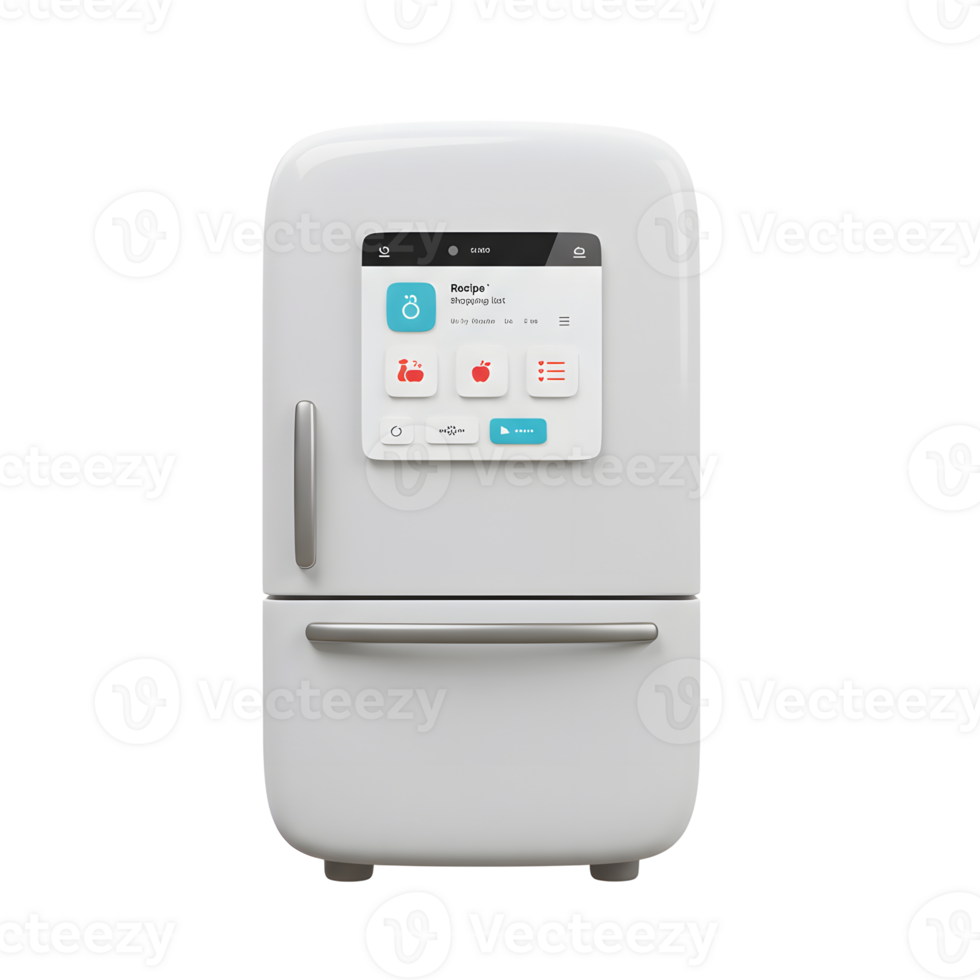 Smart Refrigerator with Interactive Recipe and Shopping List Display png