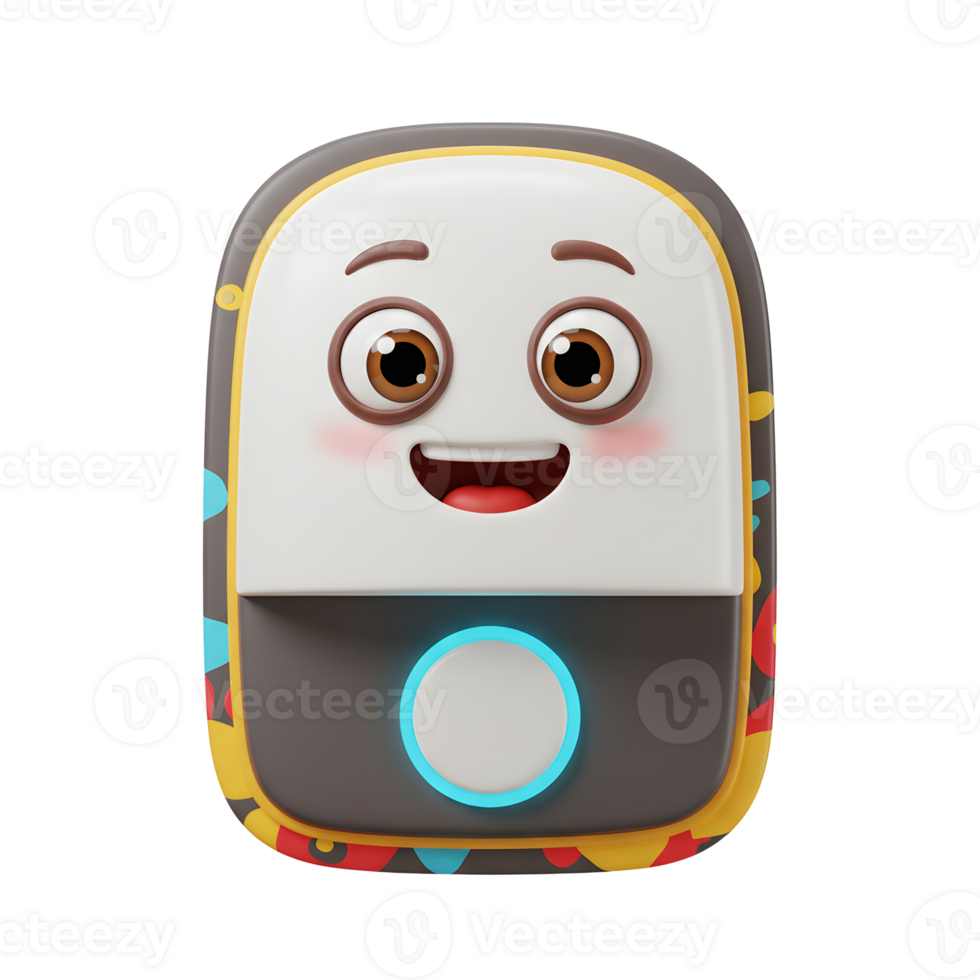 Smiling Cartoon Robot Character with Button Isolated on White Background png