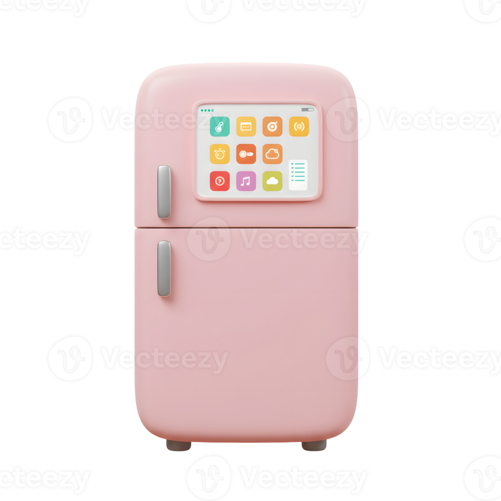 Pink Refrigerator with Touch Screen Display and App Icons png