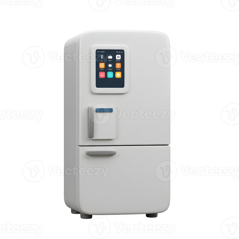 Modern White Smart Refrigerator with Touch Screen Interface Appliance png