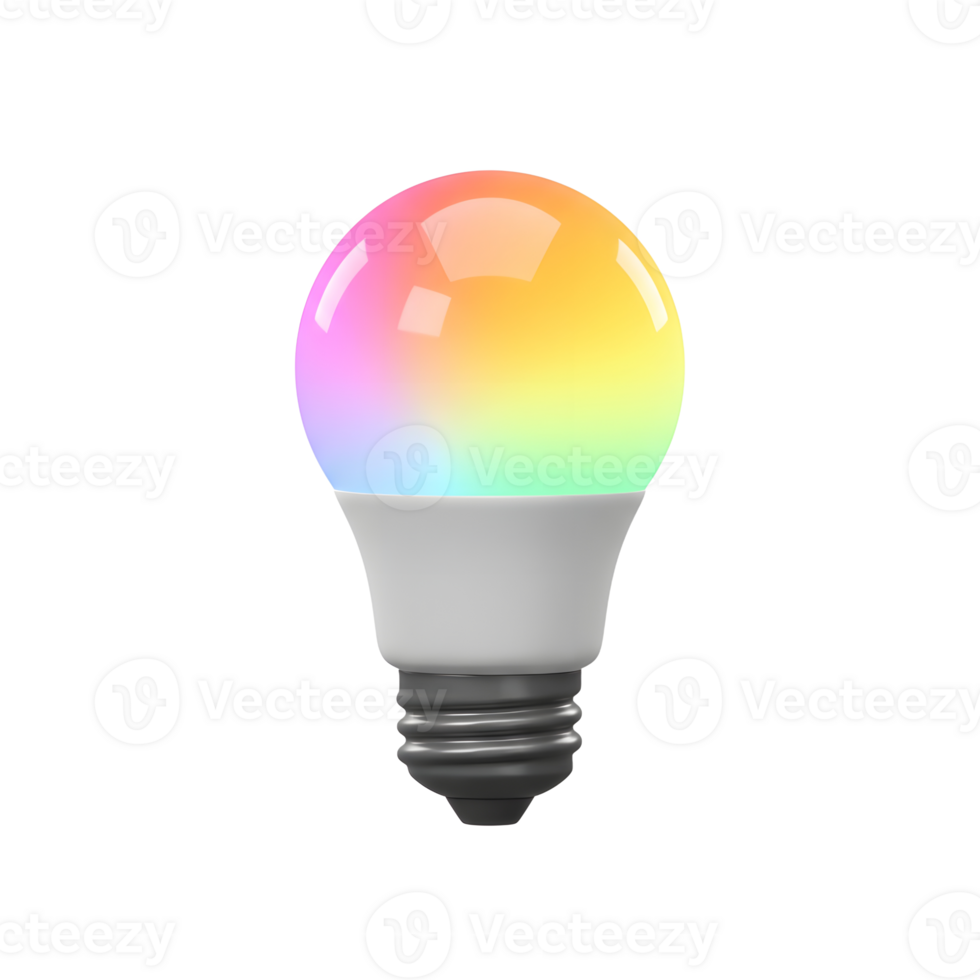 Smart LED Light Bulb with Multicolor Illumination on White Background png