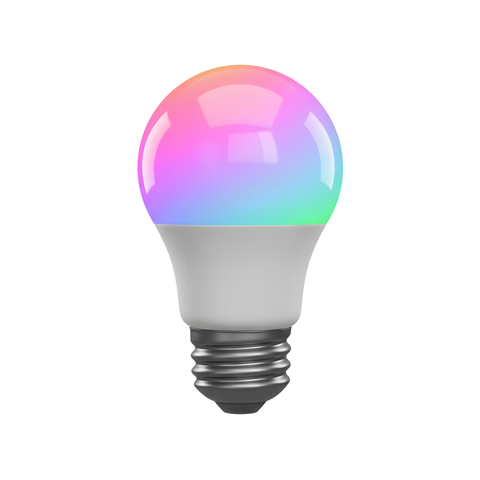 Isolated Smart LED Light Bulb Emitting Rainbow Colored Light Glow png