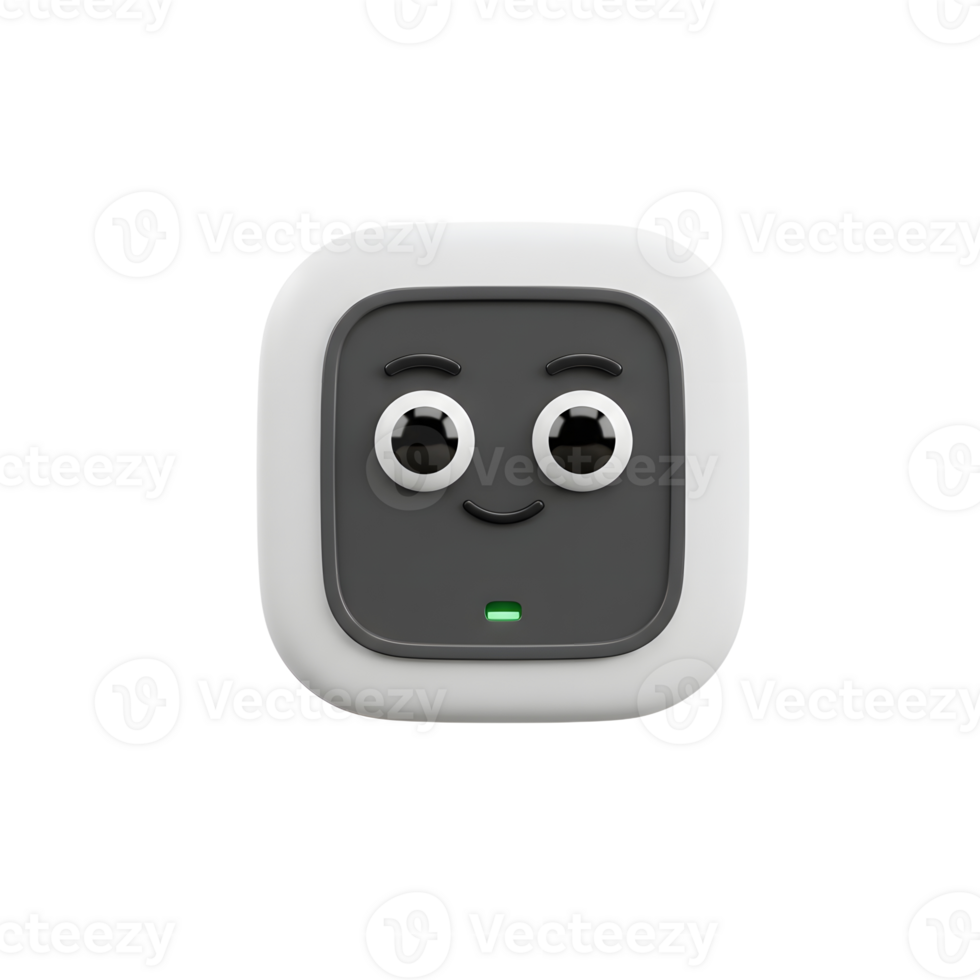 Cute Smiling Robot Face with Green Light Indicator Design Element png