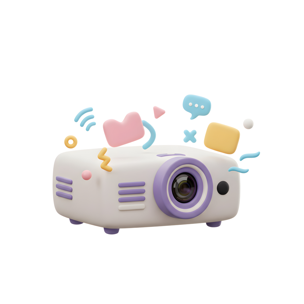 Cute 3D Projector with Floating Geometric Shapes on White Background png