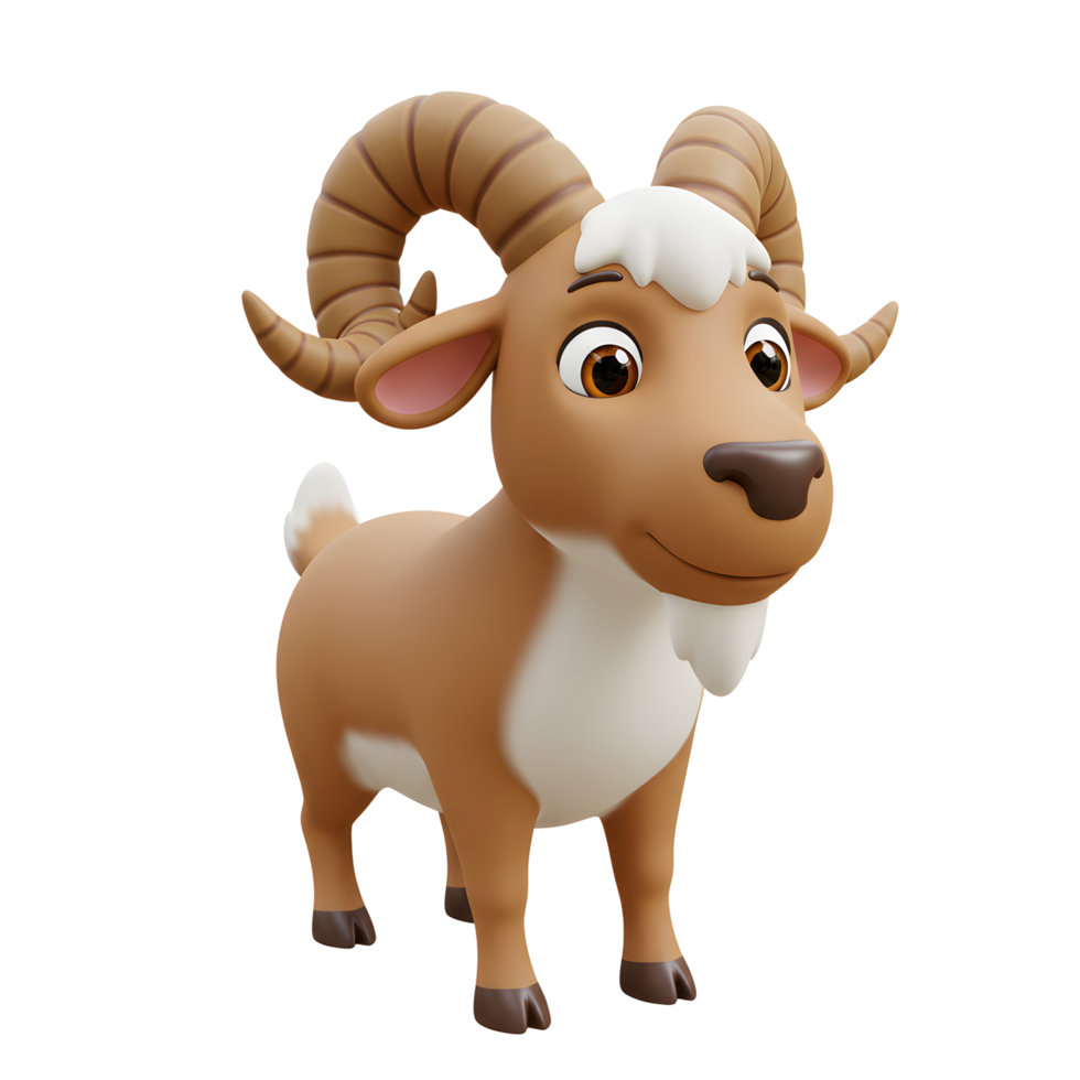 Cartoon Ram Character Illustration with Curly Horns on White Background png