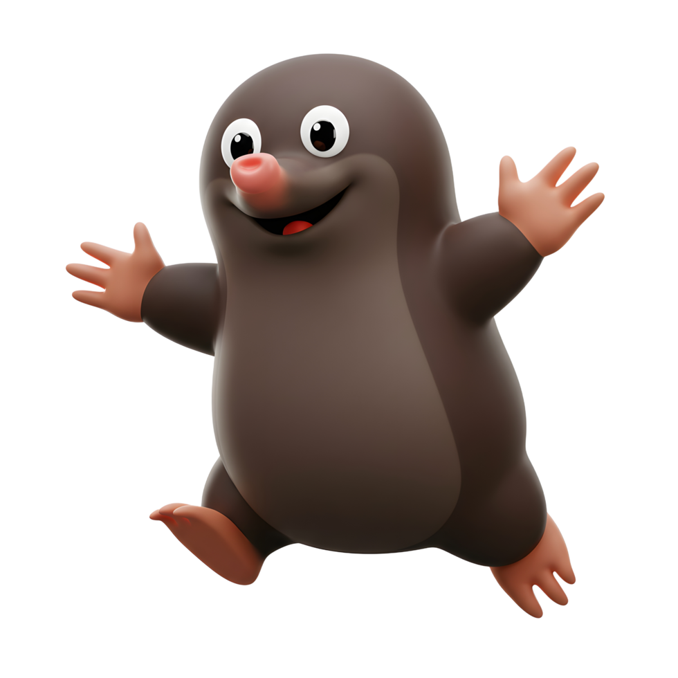 Happy Cartoon Mole Character Running and Smiling with Arms Open png
