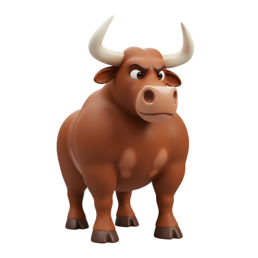 Cartoon Angry Bull Standing Ready to Charge Illustration on White Background png