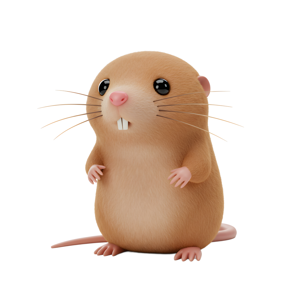 Cartoon Mole Character Standing with Surprised Expression on White Background png