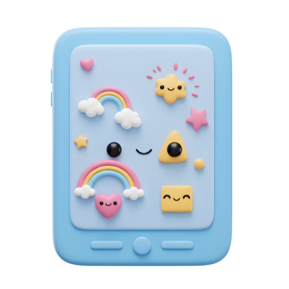 Cute Tablet Device with Kawaii Graphics, a Fun Digital Illustration png