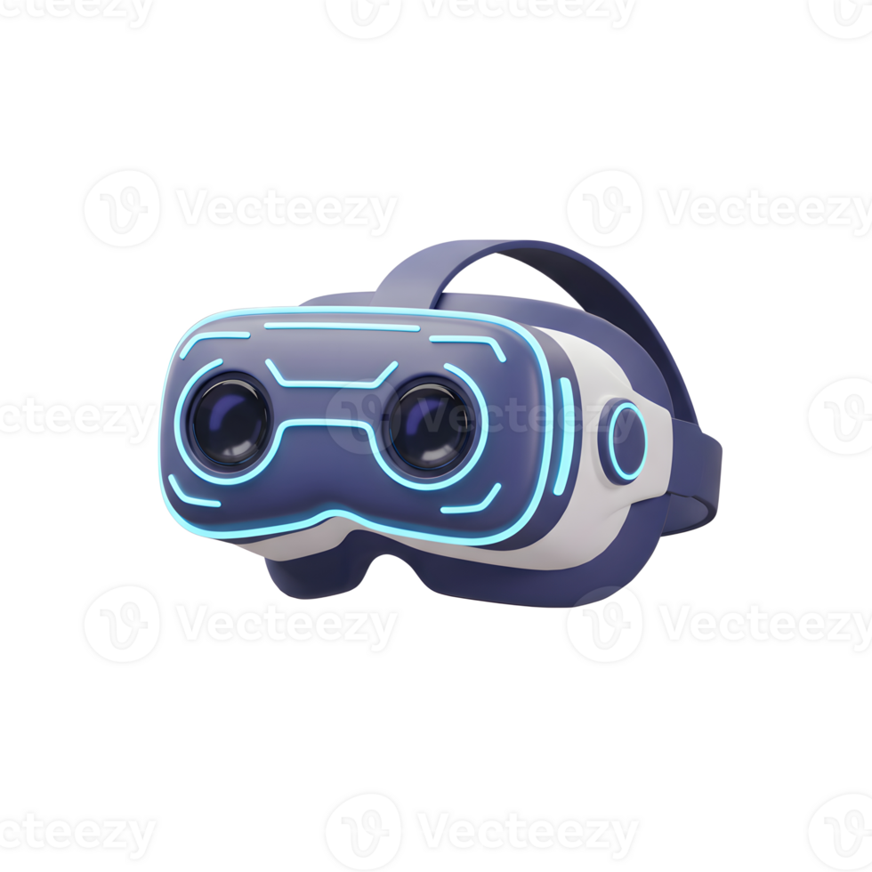 Virtual Reality Headset with Blue Neon Lights for Immersive Gaming png
