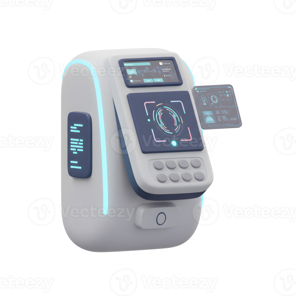 Futuristic Medical Device Scanning with Digital Display and Neon Accents png