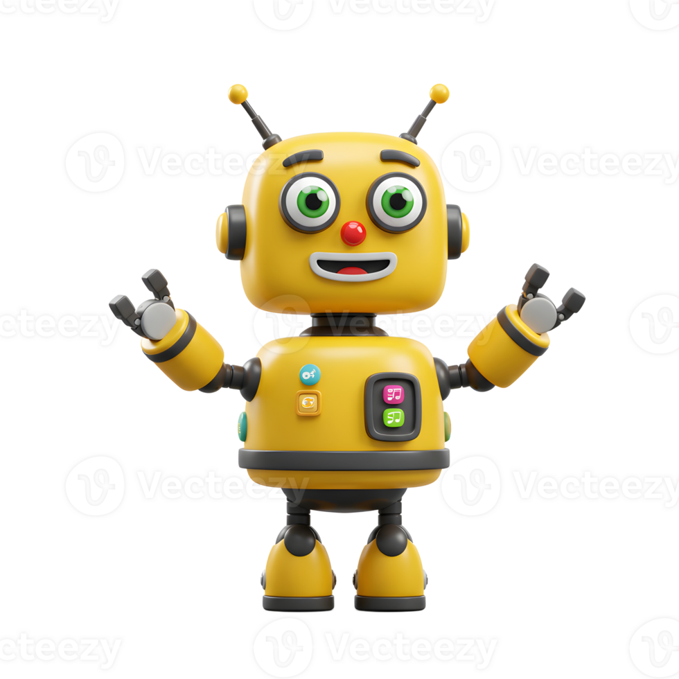Cartoon Robot Character Standing with Open Arms on a White Background png