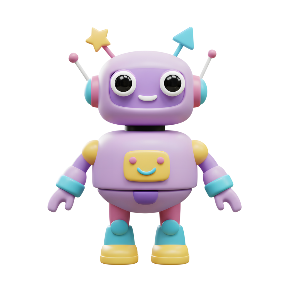 Cute Cartoon Robot Toy Character with Smiley Face on White Background png