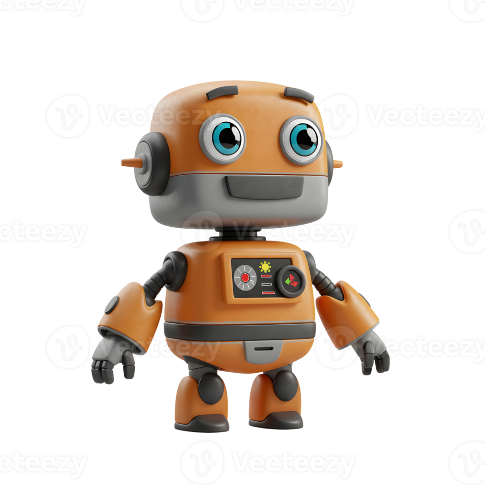 Cute Orange Robot Standing with Friendly Expression on White Background png
