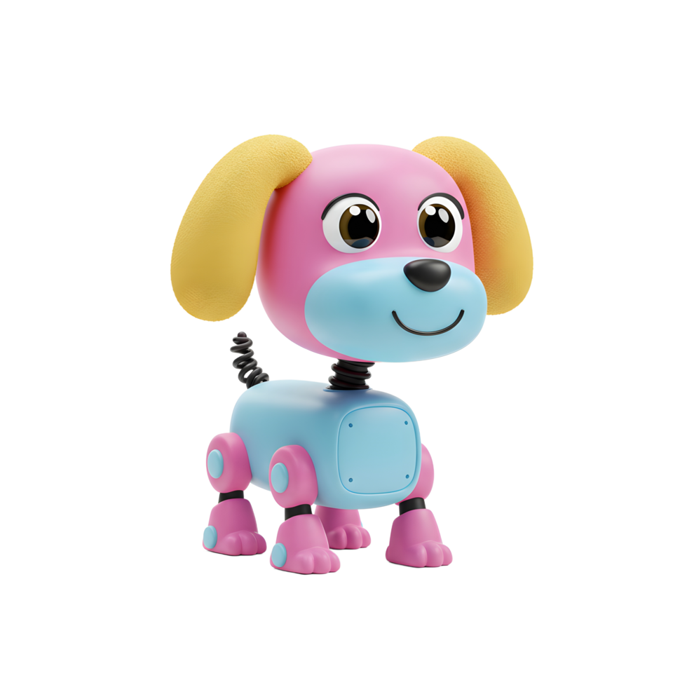 Cute Robotic Dog Character Toy with Pink and Blue Colors png