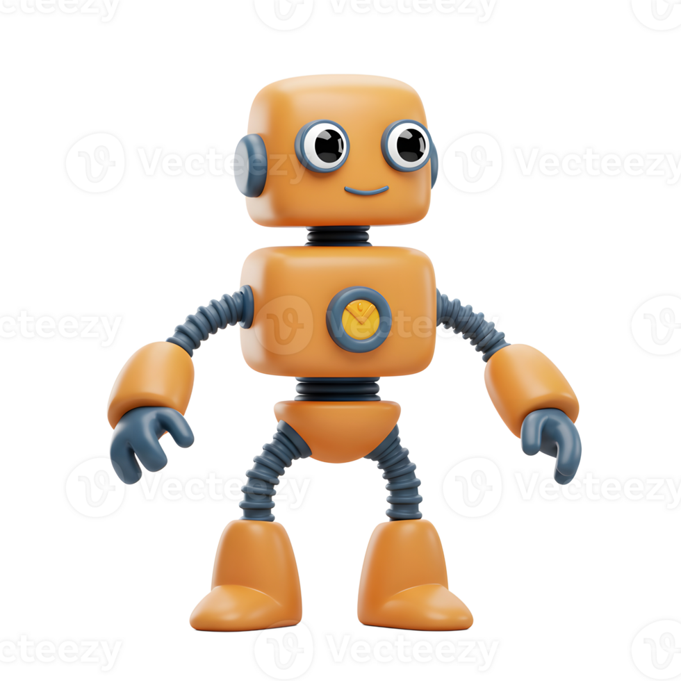 Orange Cartoon Robot Standing on a White Background 3D Rendering png