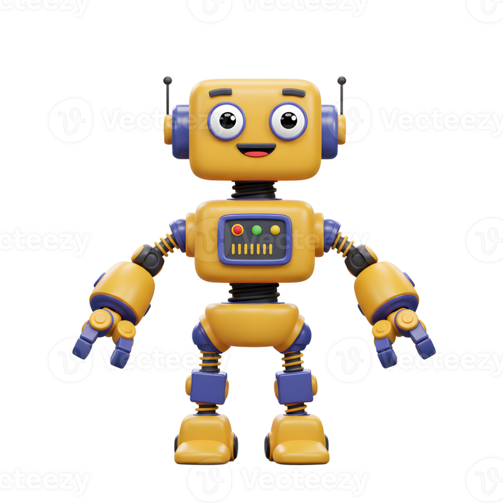 Cute Smiling Robot Illustration with Yellow and Blue Color Scheme png
