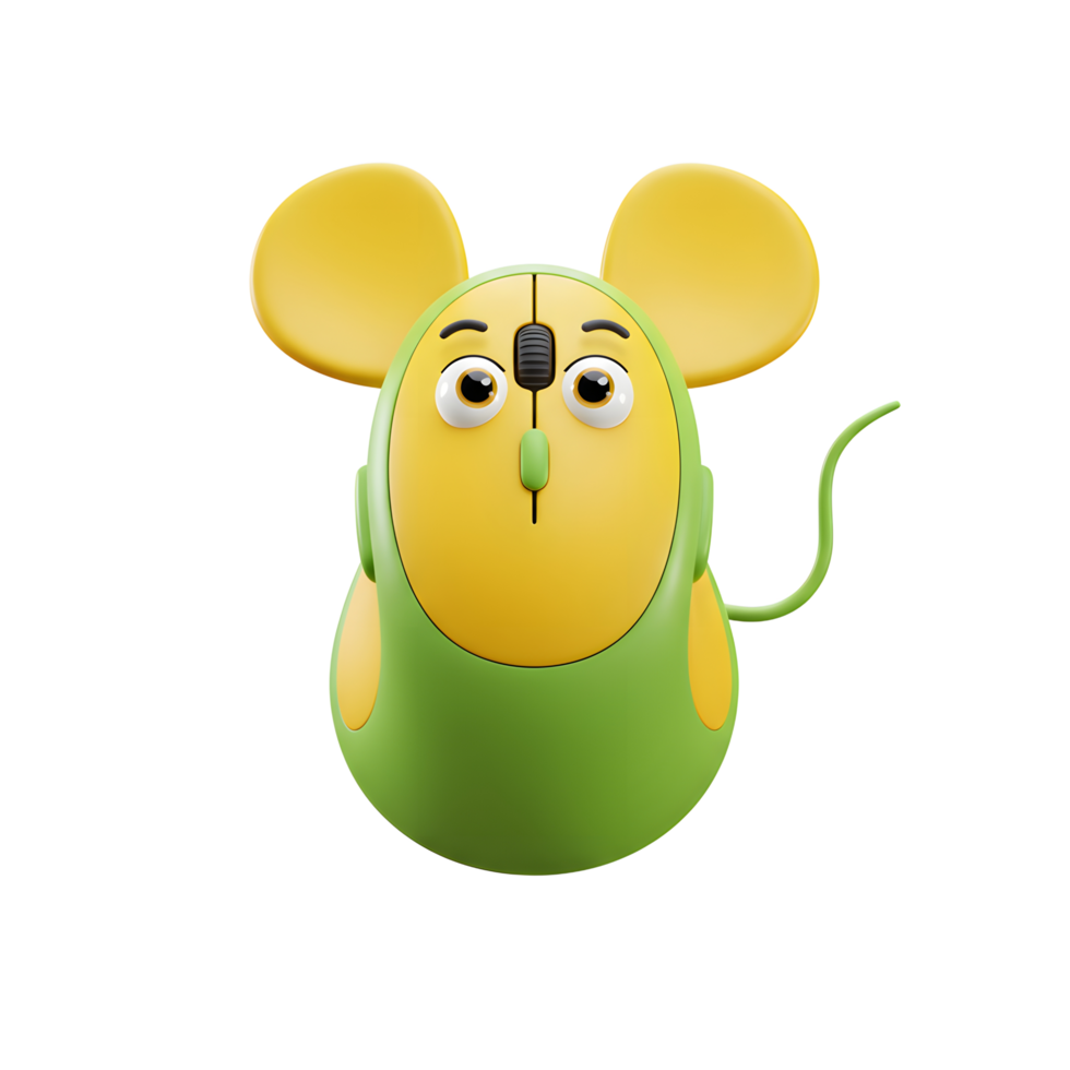 Cartoon Computer Mouse Character with Ears and Tail on White png