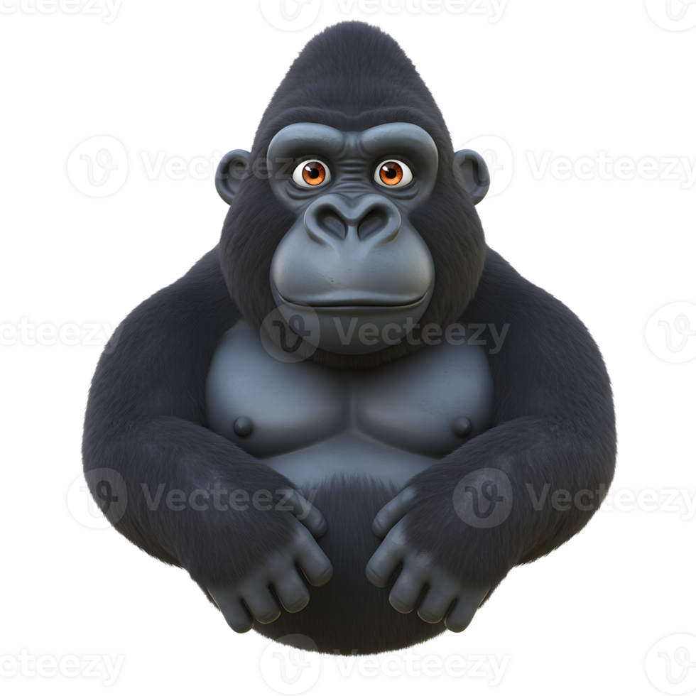 Cartoon Gorilla Illustration with Detailed Fur Texture and Friendly Expression png