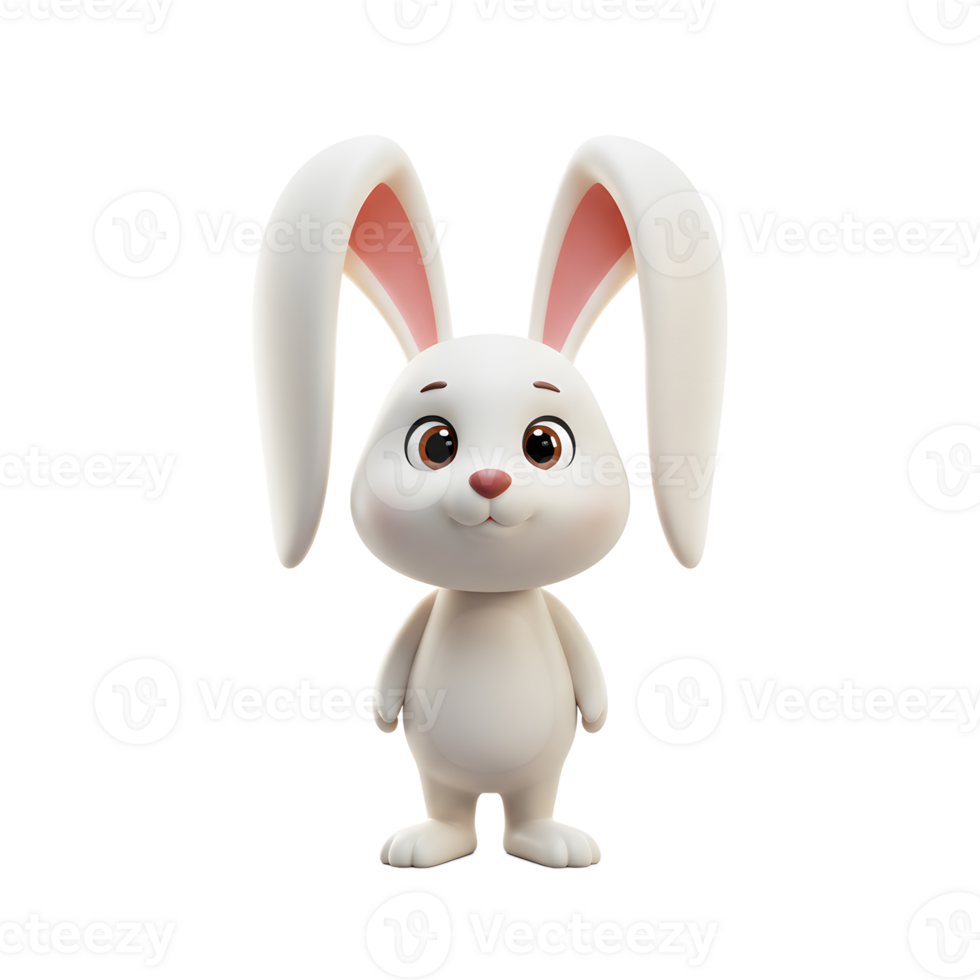 Cute White Cartoon Rabbit Standing Isolated on a White Background png