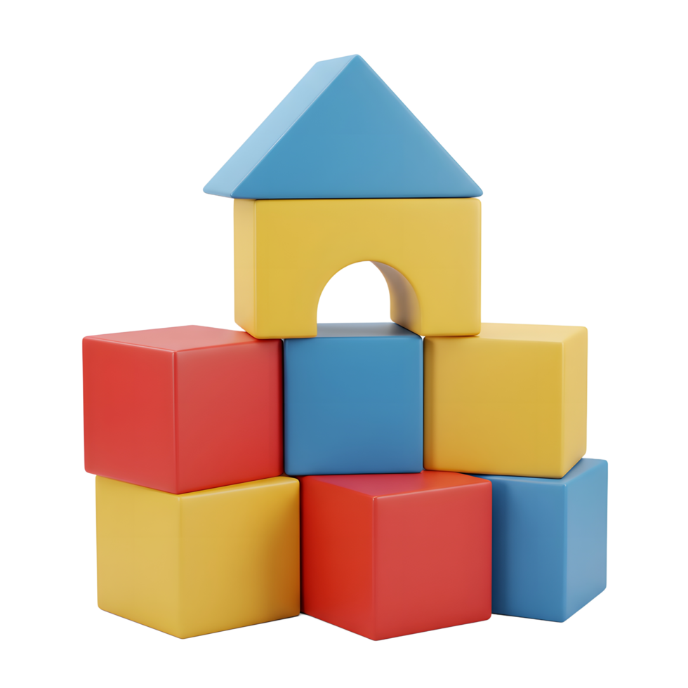 Stack of Colorful Building Blocks Making a Toy House Structure png