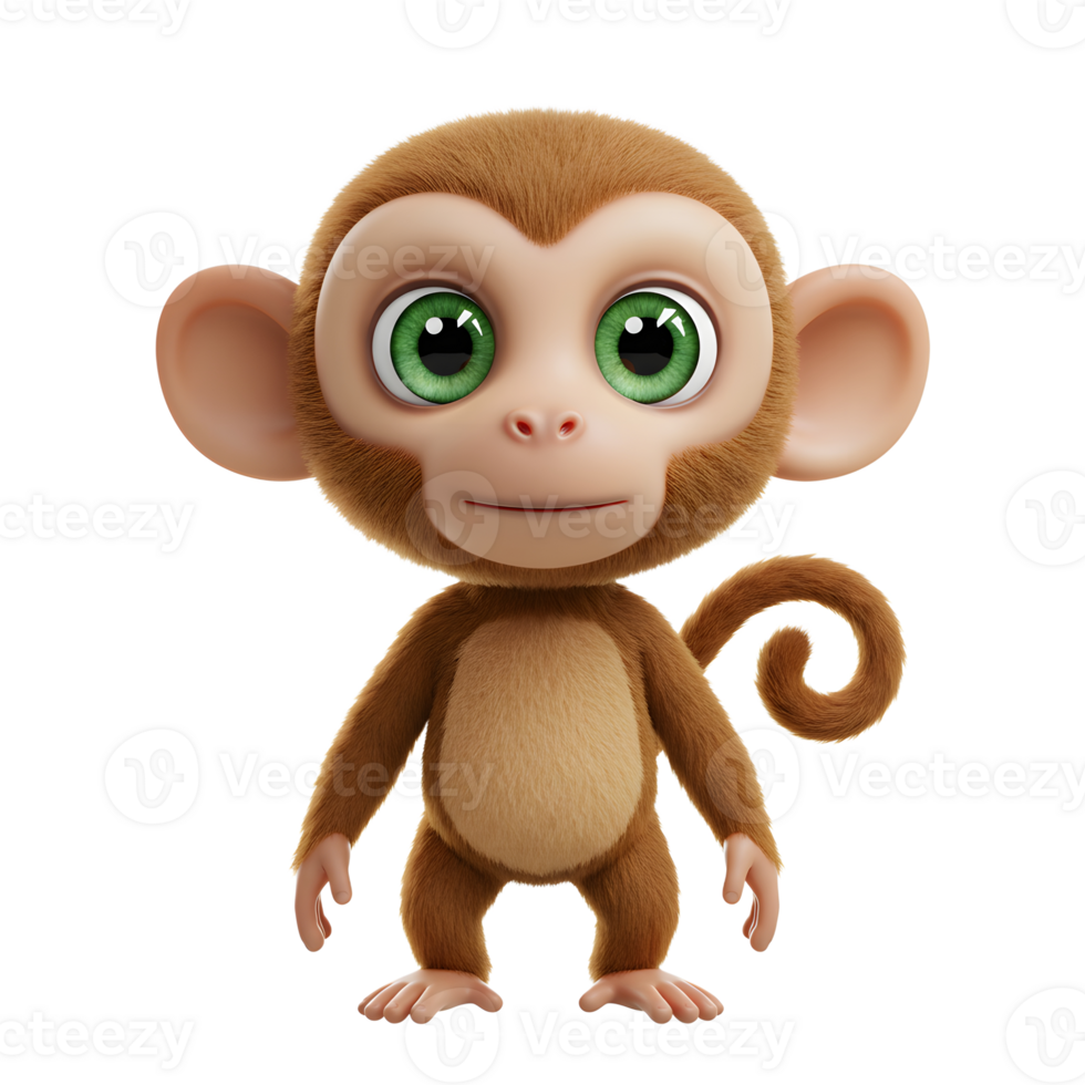 Cute Cartoon Monkey Character Standing Isolated on White Background png