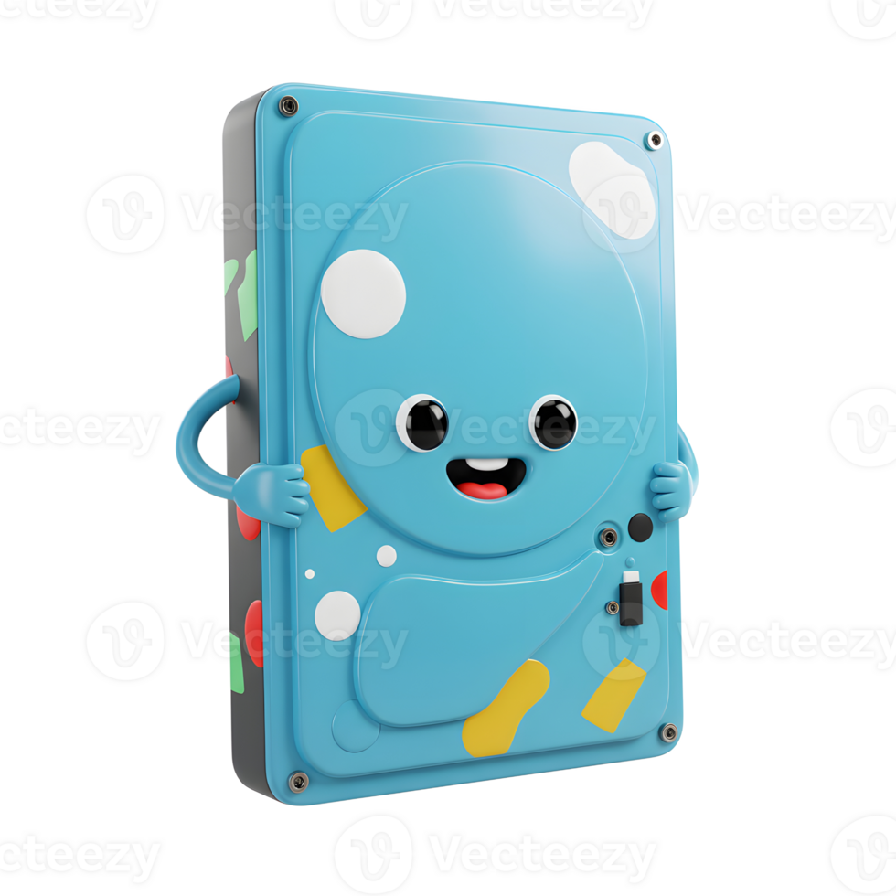 Adorable Hard Drive Character Illustration with Smiling Face and Arms png